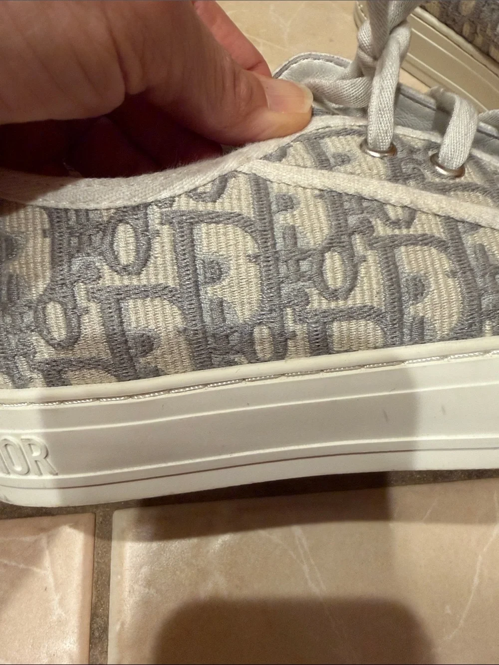 Dior Beige & White Canvas Low-Top Sneakers